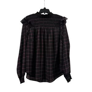 Torrid Chiffon Smock Neck Plaid Blouse Women’s Long Sleeve Purple Black: Size 1